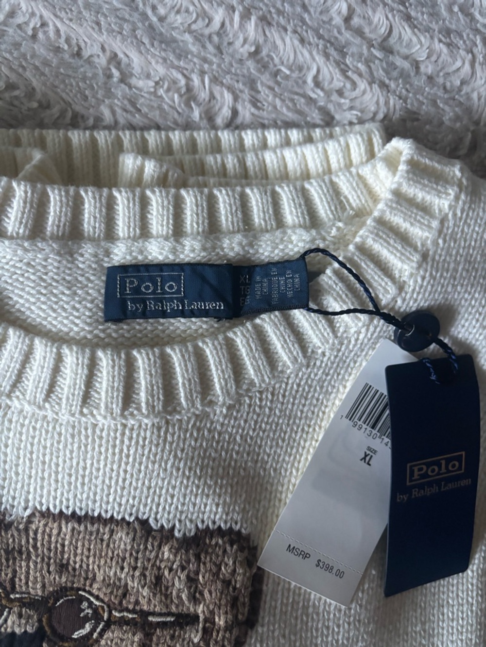 NWT Polo Ralph Lauren Bear Sweater Cream Neutral Preppy - Picture 3 of 4